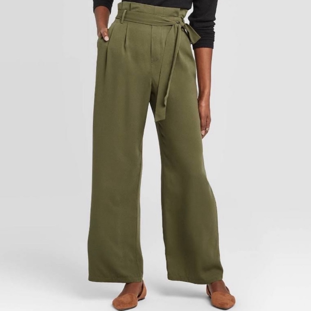Olive green wide leg pants